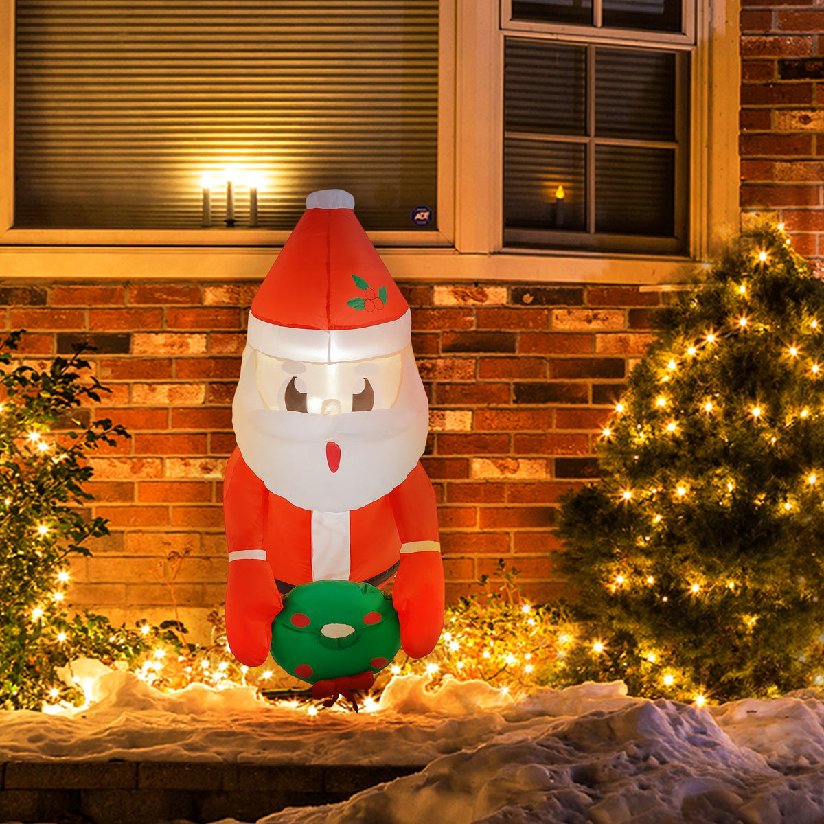 Christmas Inflatable Hanging Santa Claus with Wreath - Red & White