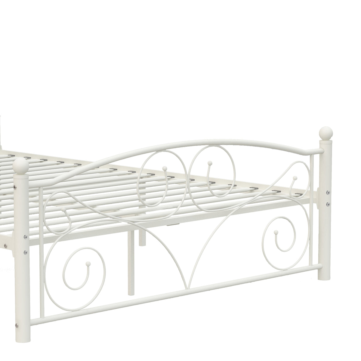 Queen Size Metal Bed Frame with Flower Headboard and Footboard