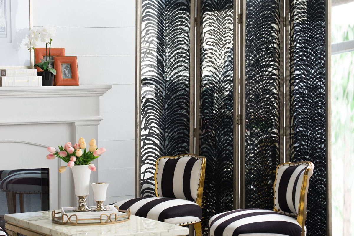 Herero 4 Panel Decorative Room Divider with Glass and MDF - Black