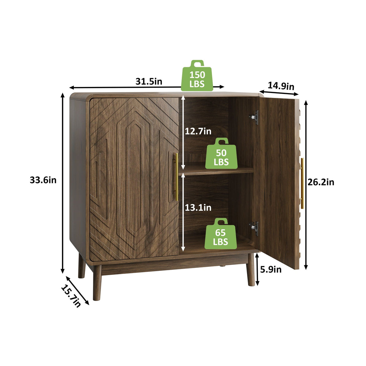 Sideboard Buffet Cabinet with Carved Doors and Adjustable Shelf - Dark Brown
