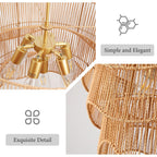 Handwoven Paper Rattan Boho Chandelier with 7-Light E26 Base - Natural