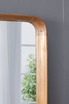 Square Mirror with Wood Frame, Minimalist Wall Mirror with Curved Edges - Brown