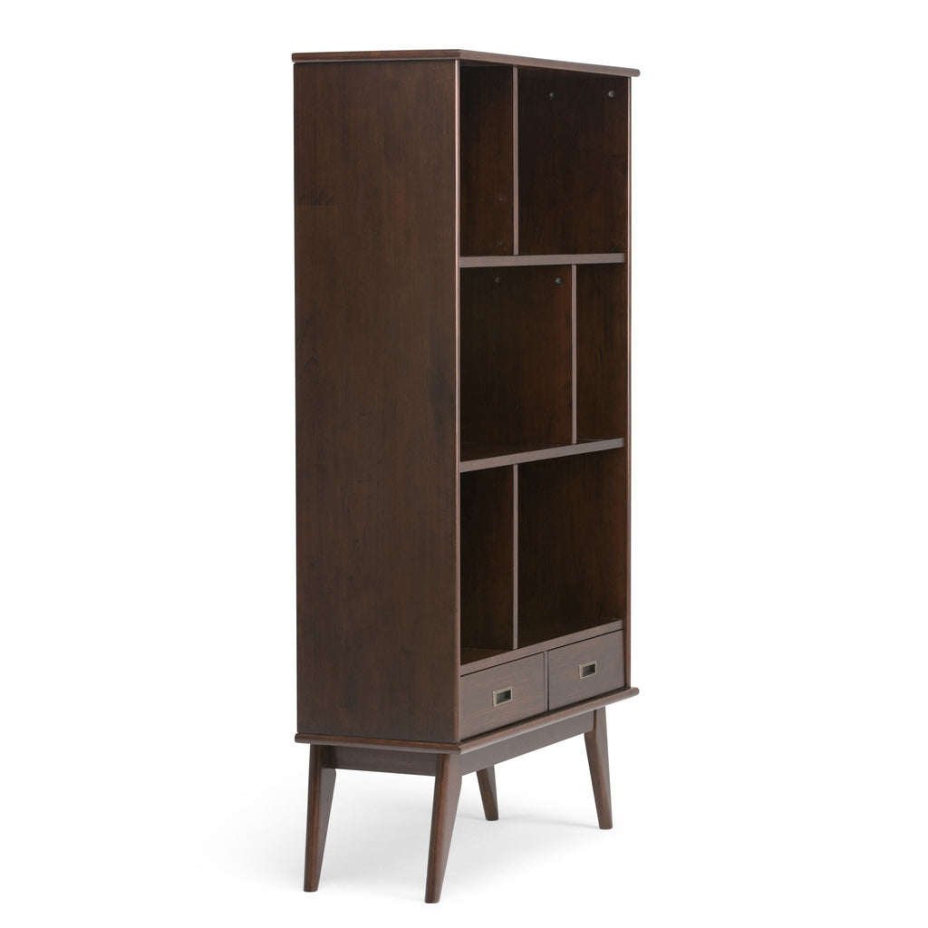 Mid Century Wide Bookcase with Storage Drawers - Multiple Colors