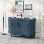 Curved Sideboard Wooden Console Table with Adjustable Shelves - Blue