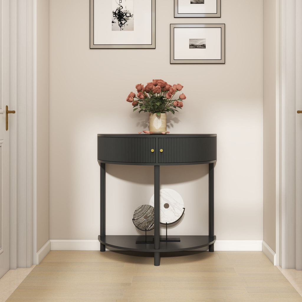 Demi Lune Console Table with 2 Storage Drawers - White, Dark Gray, Dark Brown