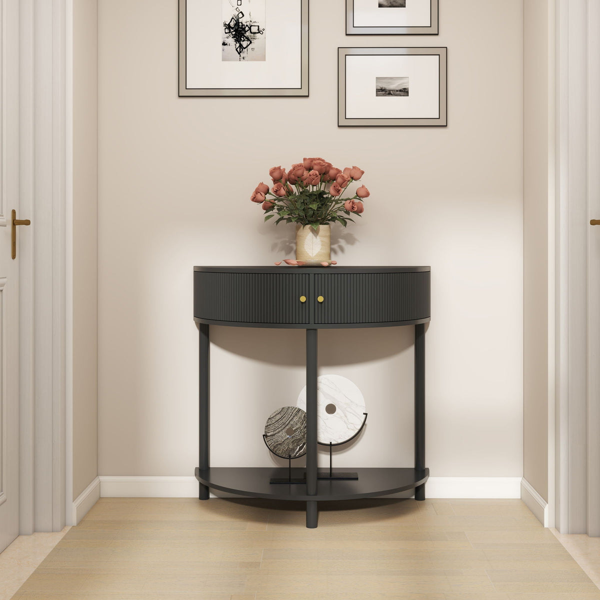 Demi Lune Console Table with 2 Storage Drawers - White, Dark Gray, Dark Brown