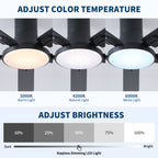 Flush Mount Ceiling Fan with LED Light and Remote Control - Black, White, Pearl Silver