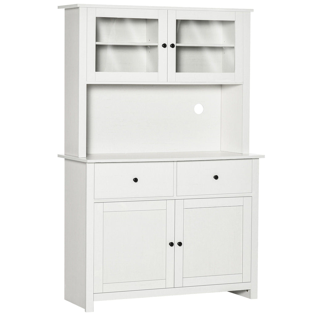 Antique White Kitchen Buffet Hutch with Glass Doors and Storage