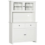 Antique White Kitchen Buffet Hutch with Glass Doors and Storage