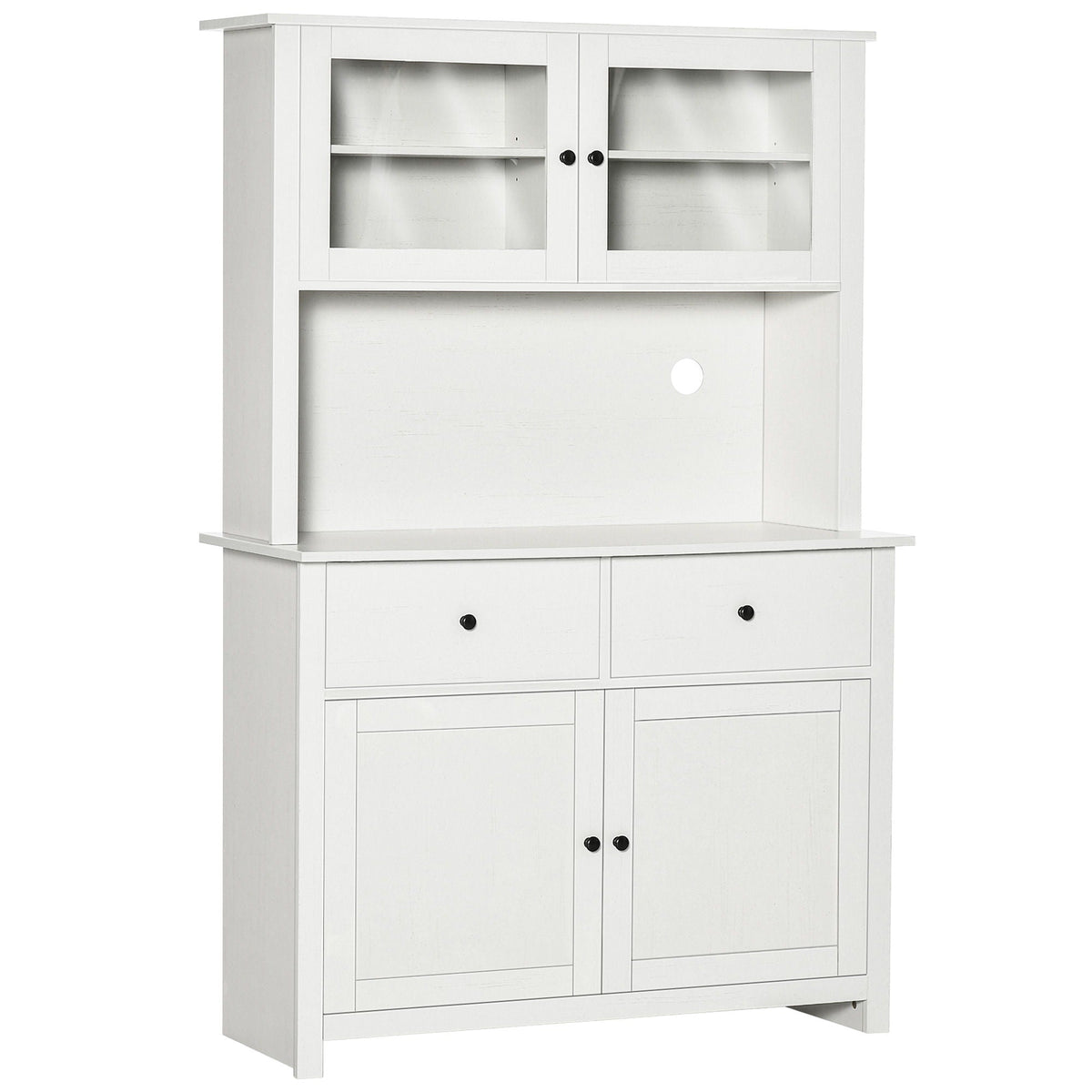 Antique White Kitchen Buffet Hutch with Glass Doors and Storage