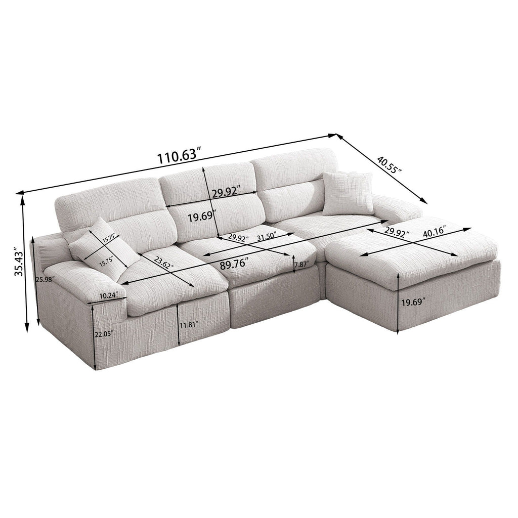 Corner Chaise Sofa with High Backrest - 2 Piece Living Room Set