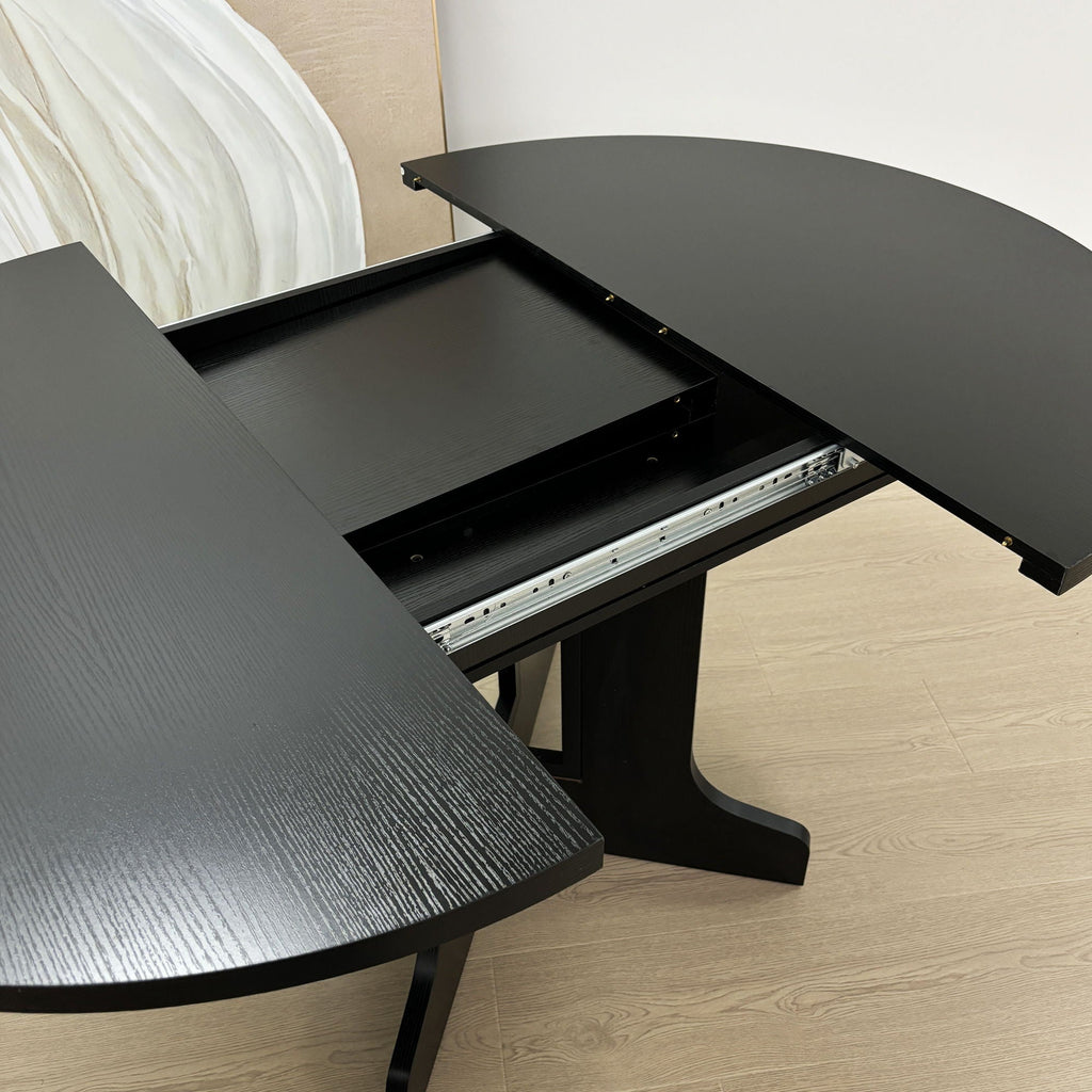 Expandable Oval Farmhouse Dining Table with Removable Leaf and X-Shaped Base - Black