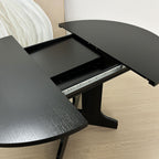 Expandable Oval Farmhouse Dining Table with Removable Leaf and X-Shaped Base - Black