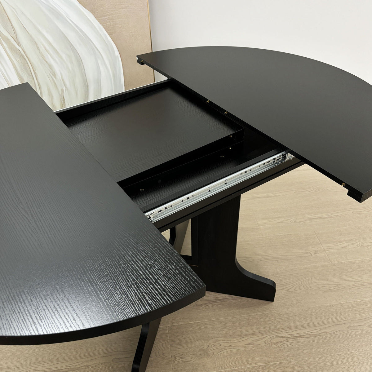 Expandable Oval Farmhouse Dining Table with Removable Leaf and X-Shaped Base - Black