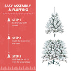 4FT Flocked Christmas Tree with Pine Cones and Snowy PVC Design
