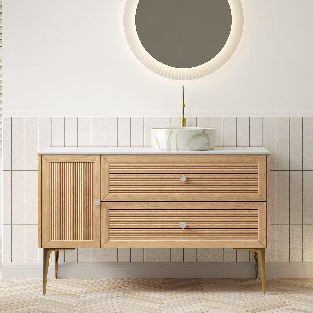 MUNIN 48" Bathroom Vanity with Ceramic Sink - Oak Finish