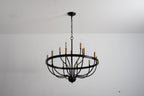 18-Light Industrial Iron Candle Chandelier with Adjustable Height - Gold & Black