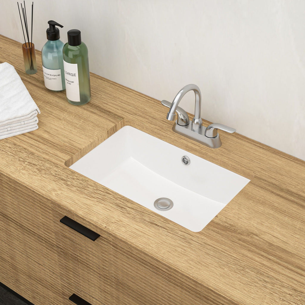 Modern Ceramic Rectangular Undermount Bathroom Sink with Overflow - White