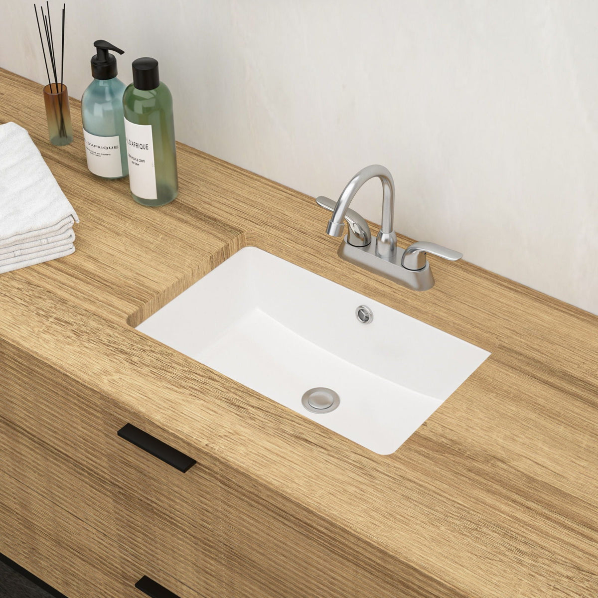 Modern Ceramic Rectangular Undermount Bathroom Sink with Overflow - White