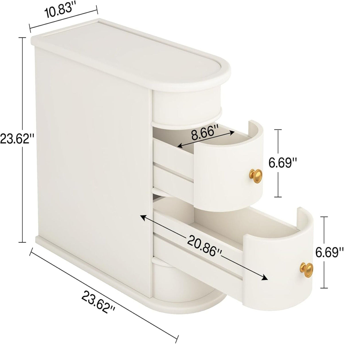 Narrow 2 Drawer End Table with Child-Safe Edges - Dark Brown or White
