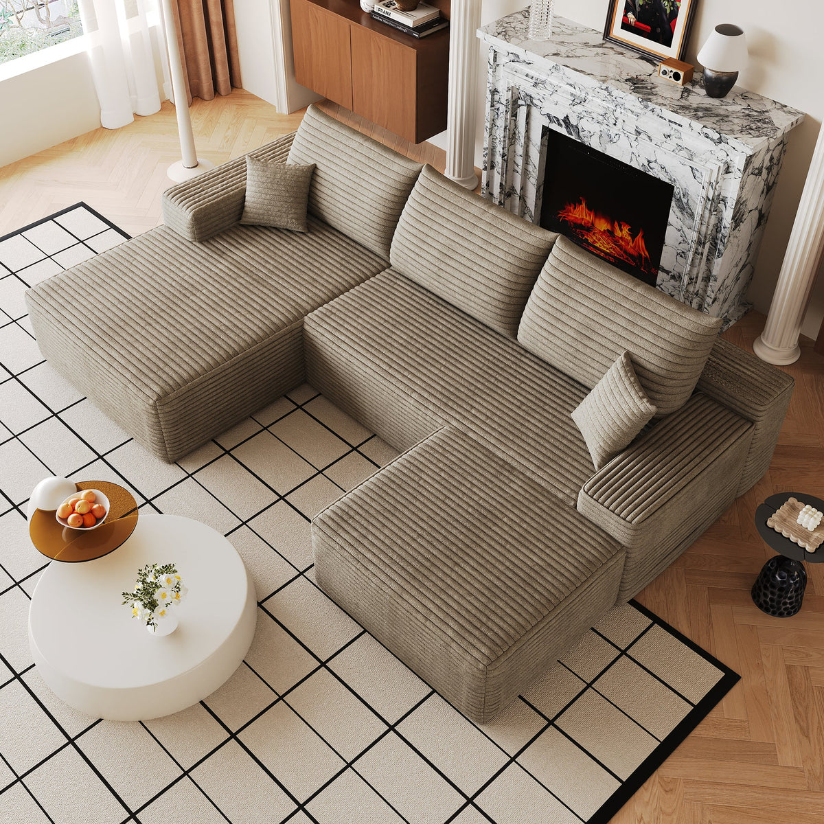 107" Cloud Sectional Sofa with Ottoman - Plush Corduroy, Modern Minimalist Design