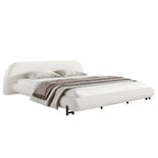 King Size Bed Frame with Boucle Fabric and Thick Headboard - Off White