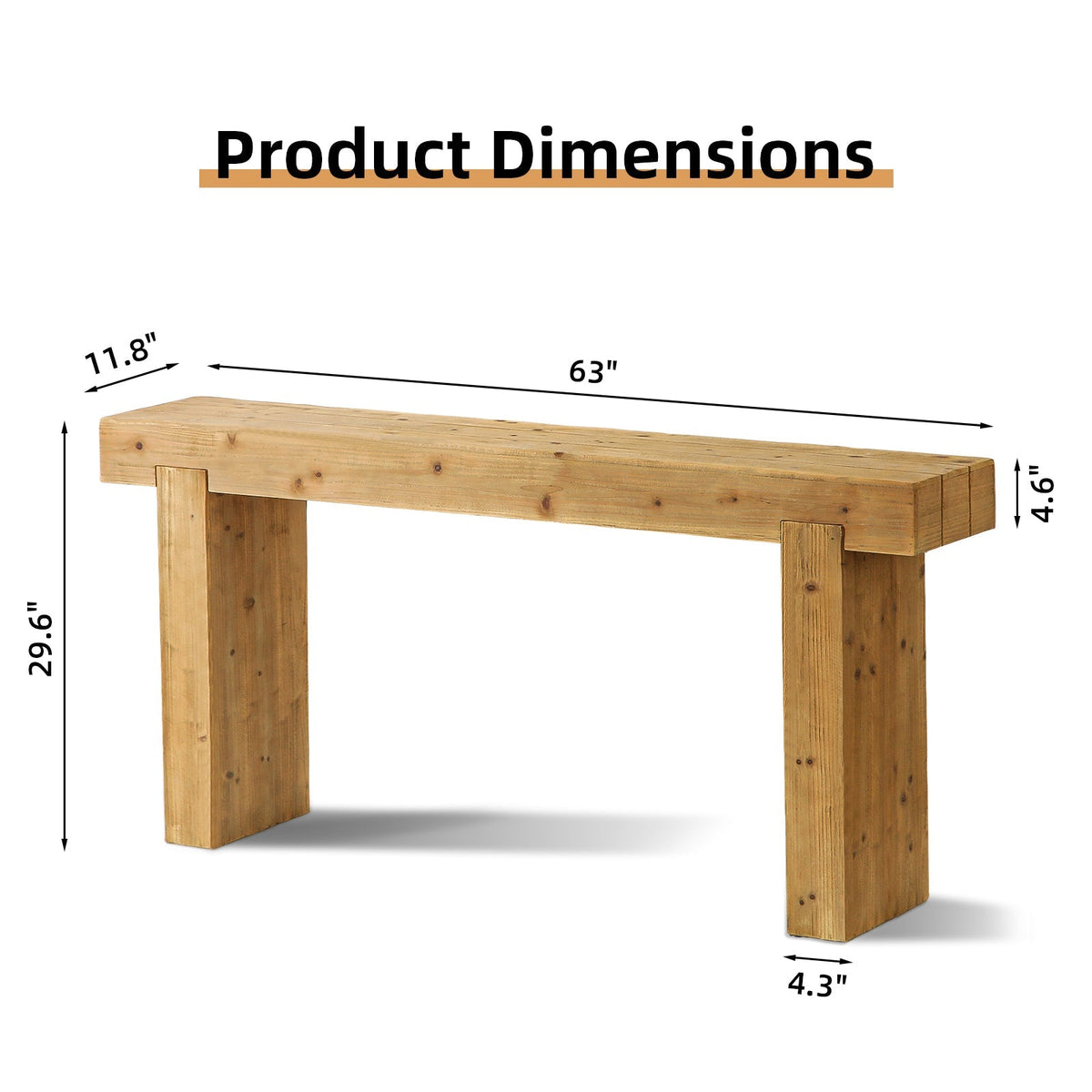 Solid Wood Console Table with Rustic Farmhouse Style – Natural Wood