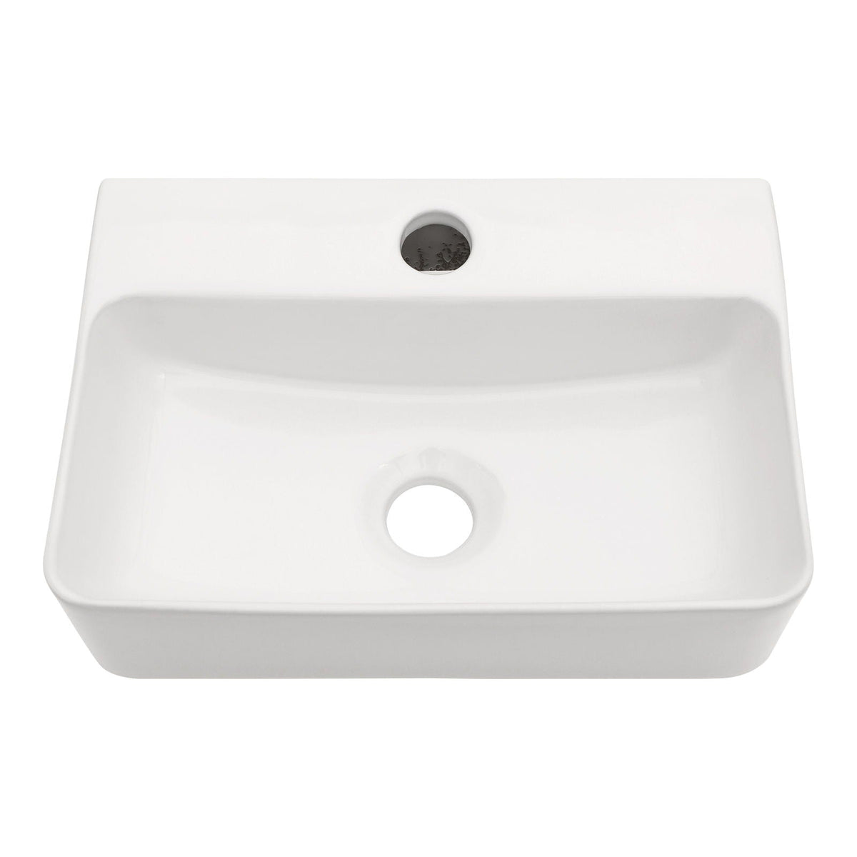 Ceramic Rectangle Wall Mount Bathroom Sink with Single Faucet Hole - White