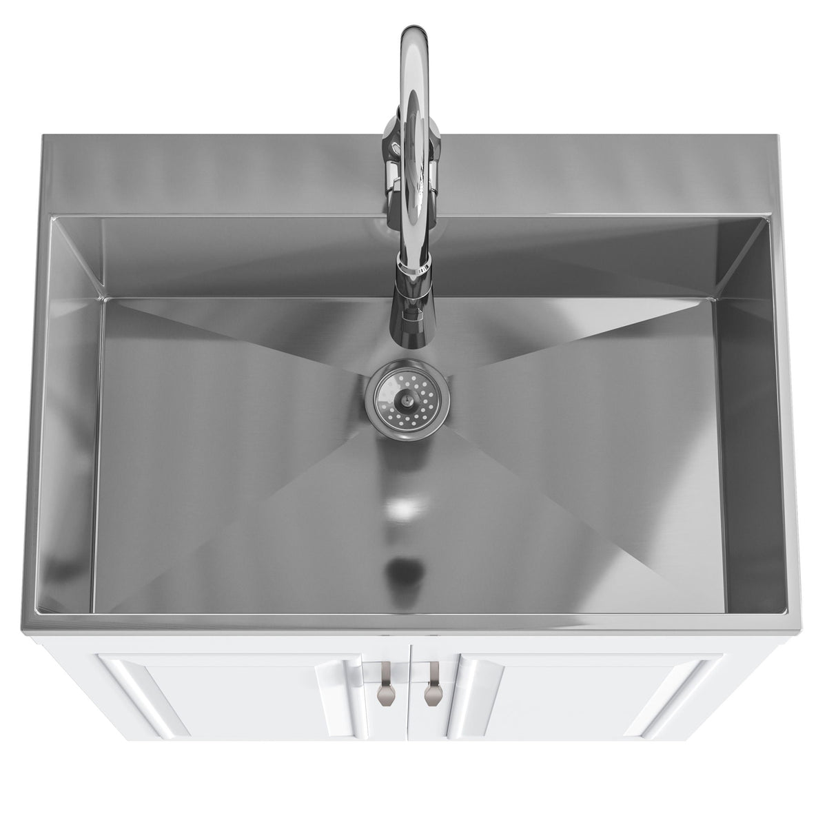 Deluxe Laundry Cabinet with Pull-Out Faucet and Stainless Steel Sink - White