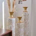 White / Gold Metal Floor Vases Set of 3 with Durable Modern Design