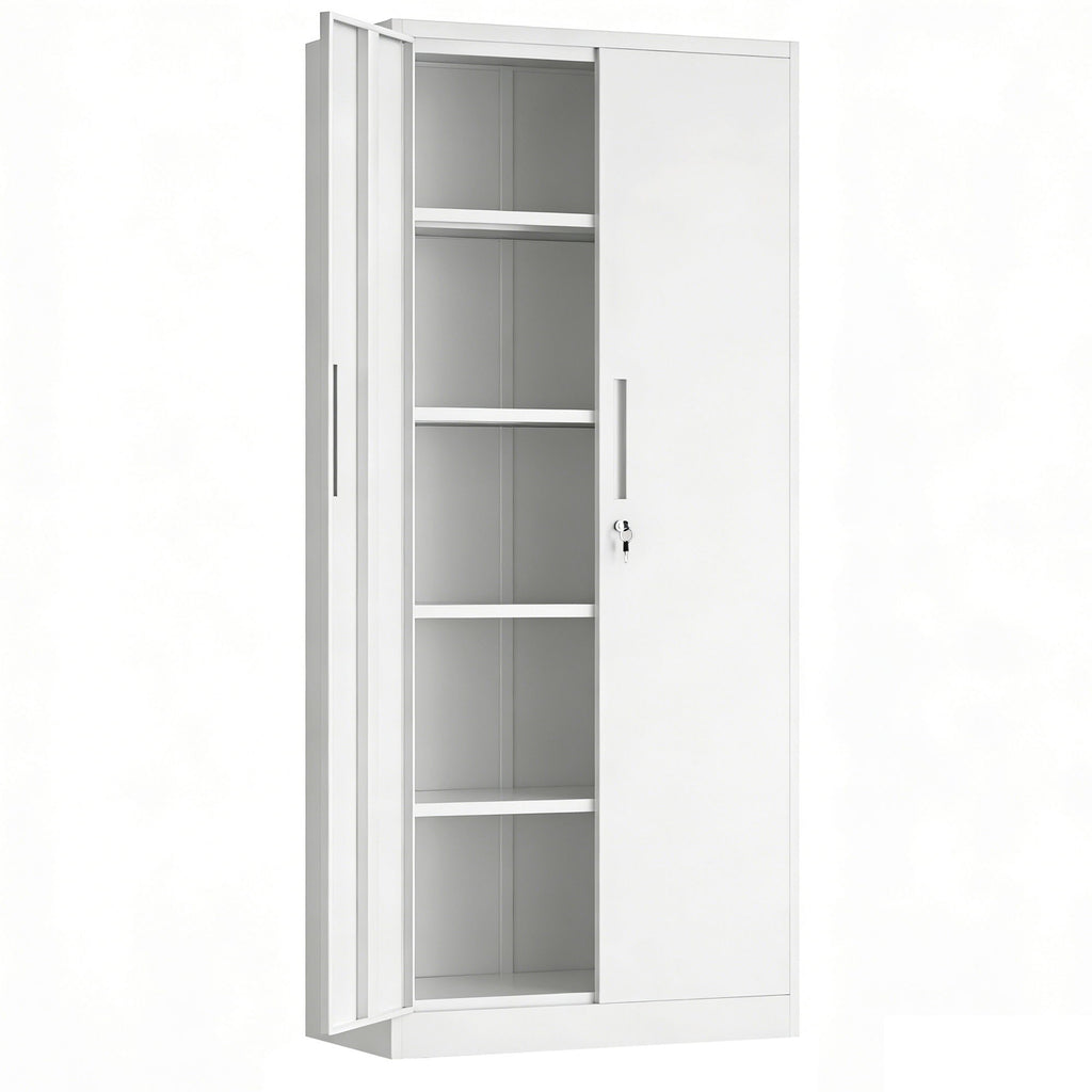 Steel Garage Storage Cabinet with Adjustable Shelves and Lock – Black or White