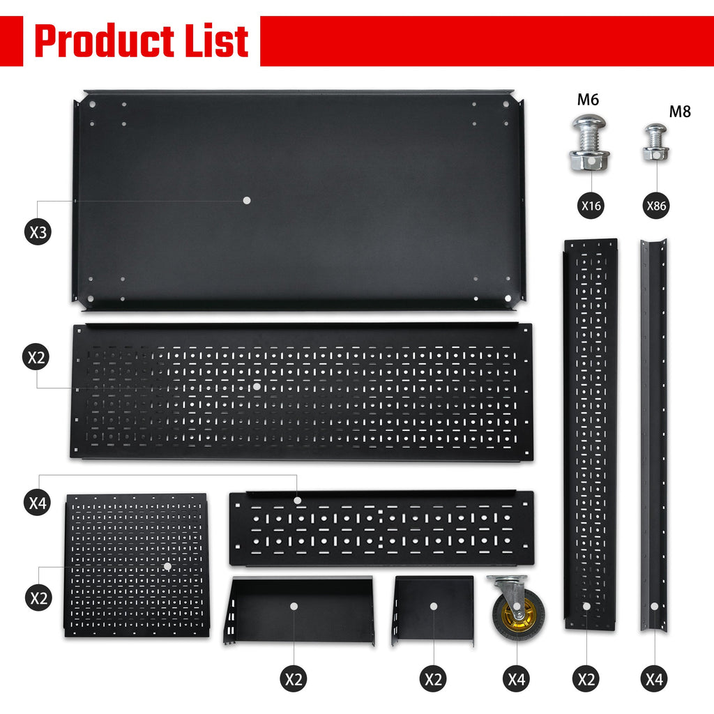 3-Tier DIY Detachable Utility Cart with Steel Pegboard and Wheels