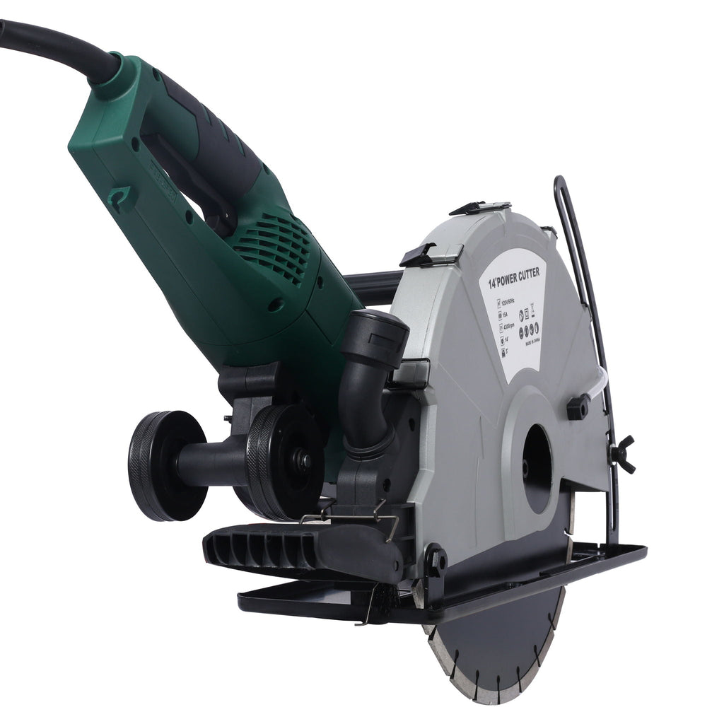 Portable Electric Circular Concrete Saw with 14" Wet/Dry Diamond Blade - Green