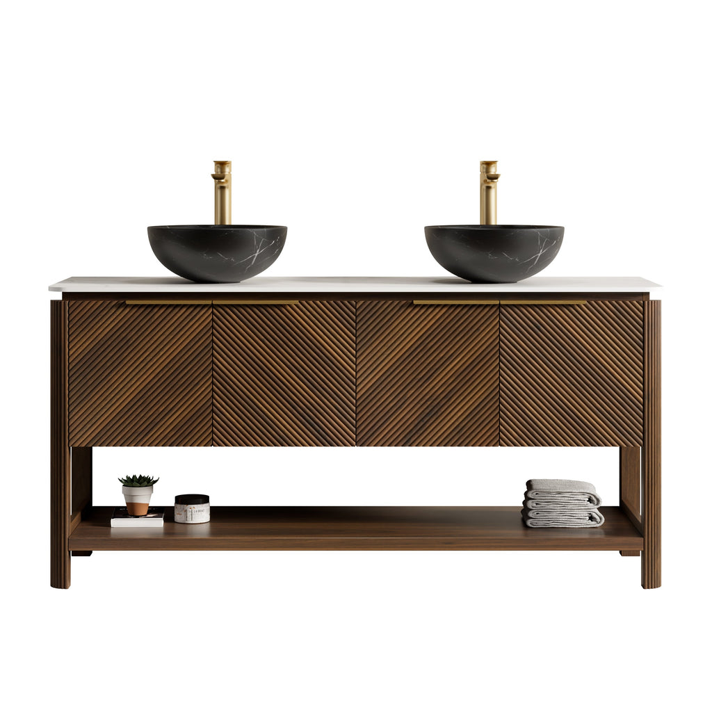 Indigo 60" Bathroom Vanity with Sinter Stone Countertop - Indigo