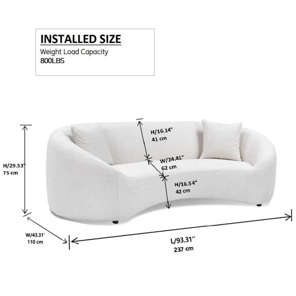 Curved 3 Seater Sofa for Living Room with Deep Seating - White