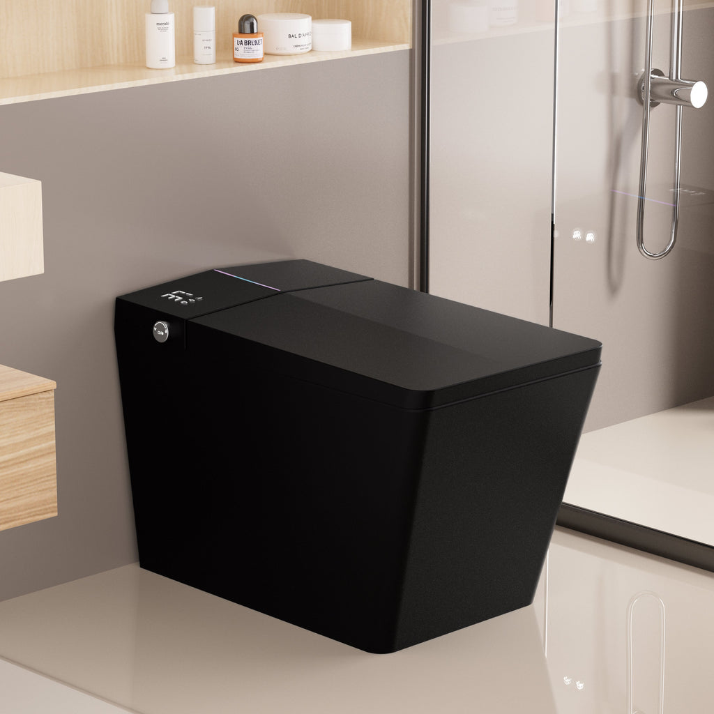Black Square Smart Toilet with Built-in Tank and Remote Control - Matte Black