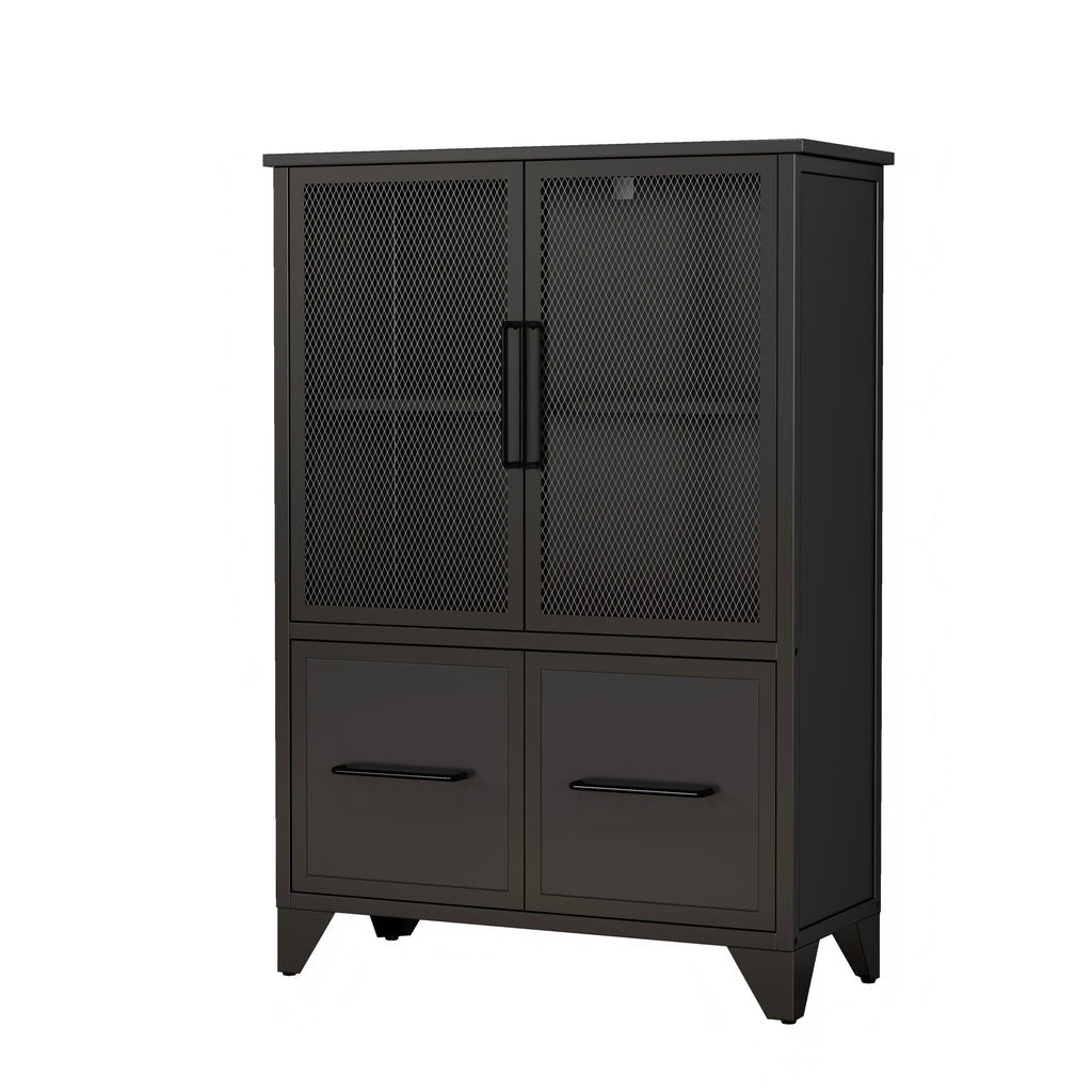 Storage Cabinet With 4 Iron Doors - Black