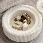 White Round Fluted Coffee Table with Hidden Storage