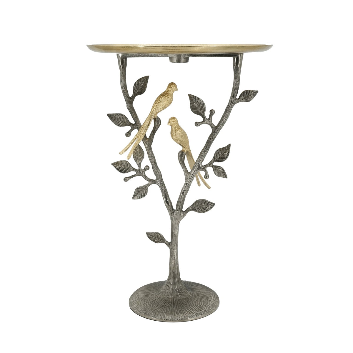 Metal Dual Bird Side Table with Round Tray - Gold