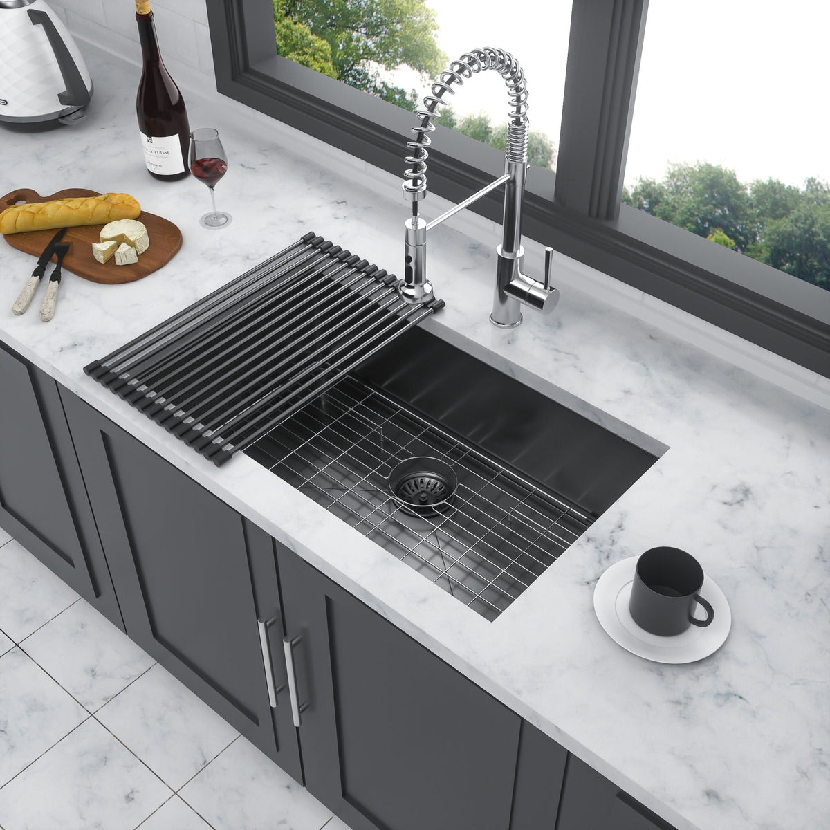 Black Undermount Kitchen Sink with Soundproof Pads - Stainless Steel