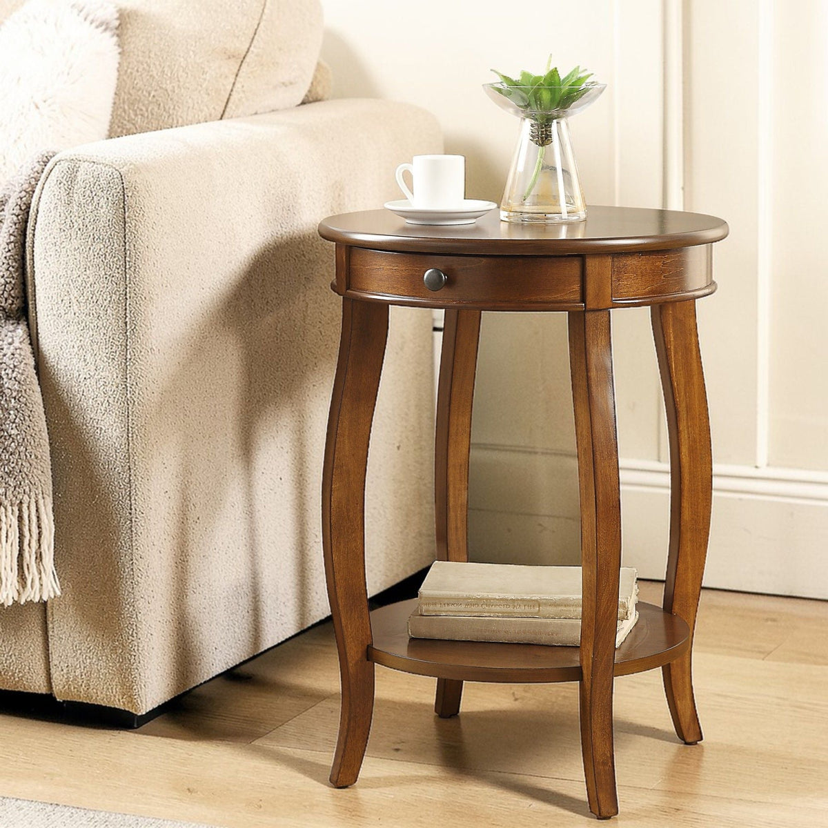 Walnut Accent Table with Drawer and Shelf - Walnut