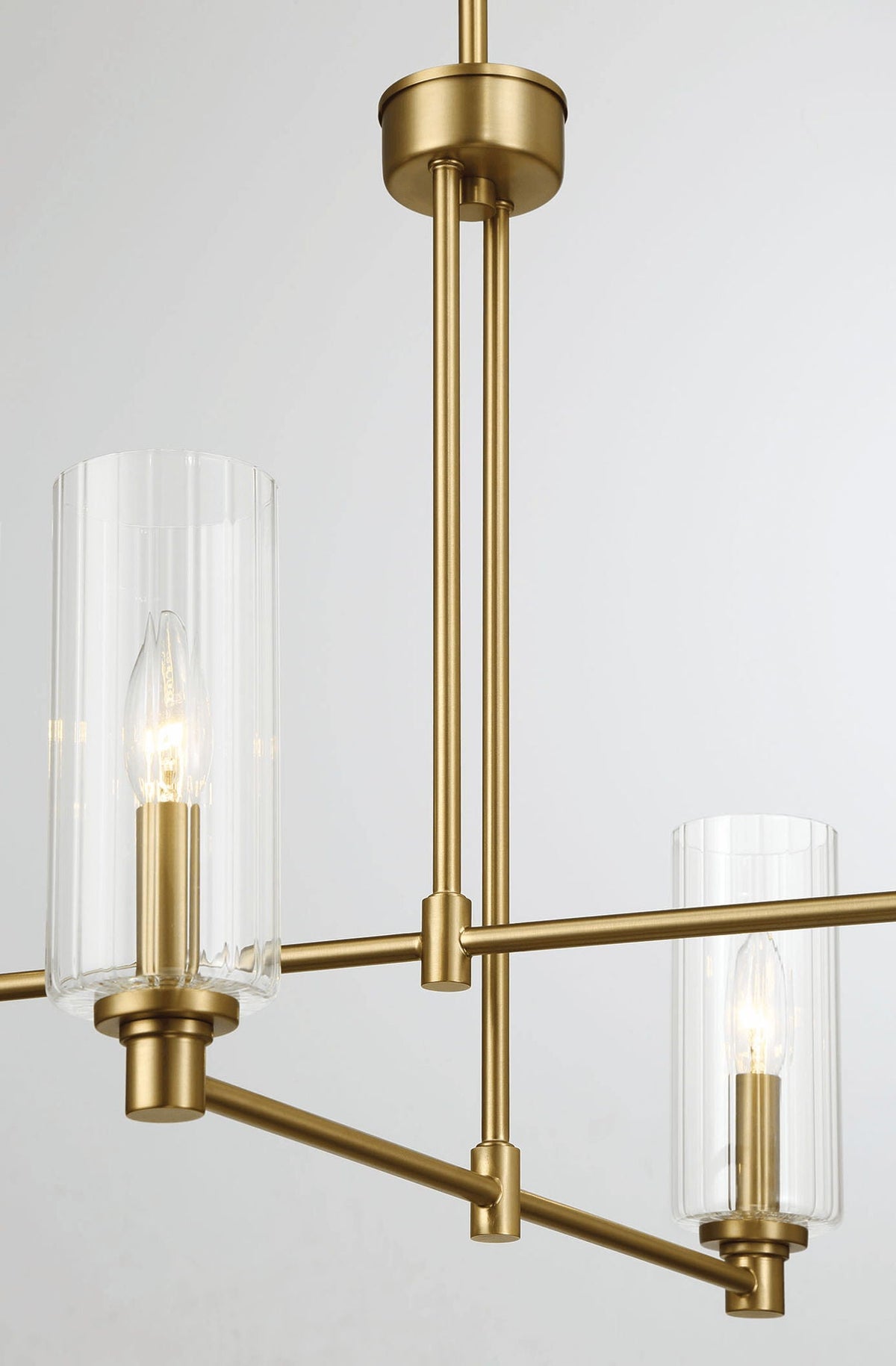 Enigma 4 Lights Chandelier With Clear Ribbed Satin - Antique Brass