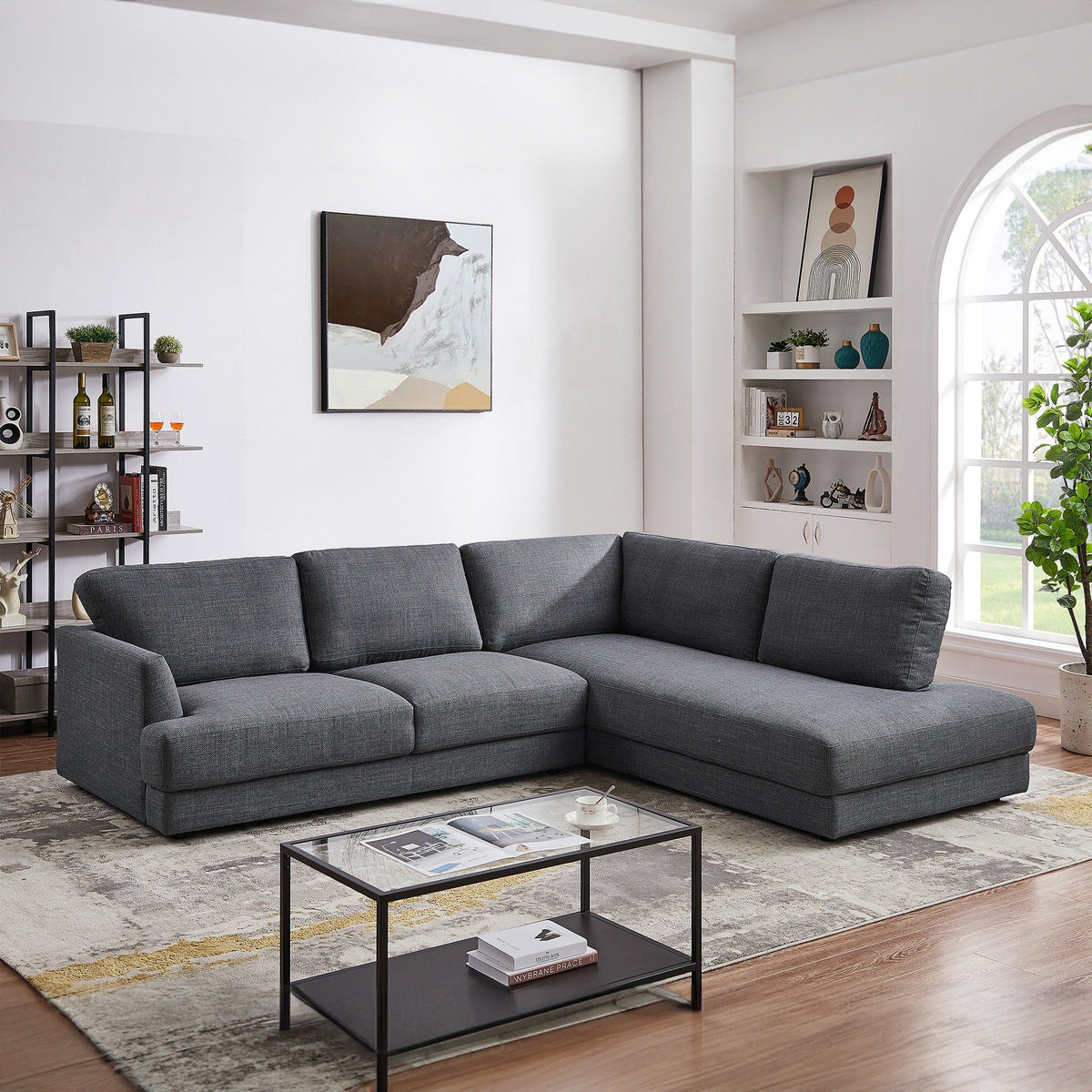 Comfortable Cozy Sectional Sofa with Solid Wood Frame - Pearl Silver or Dark Gray