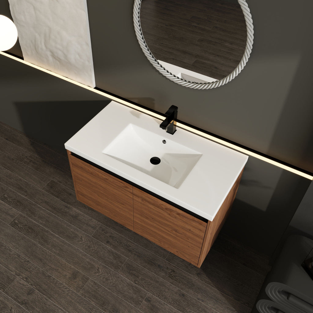 Bathroom Vanity Set with Resin Countertop Sink - Dark Brown