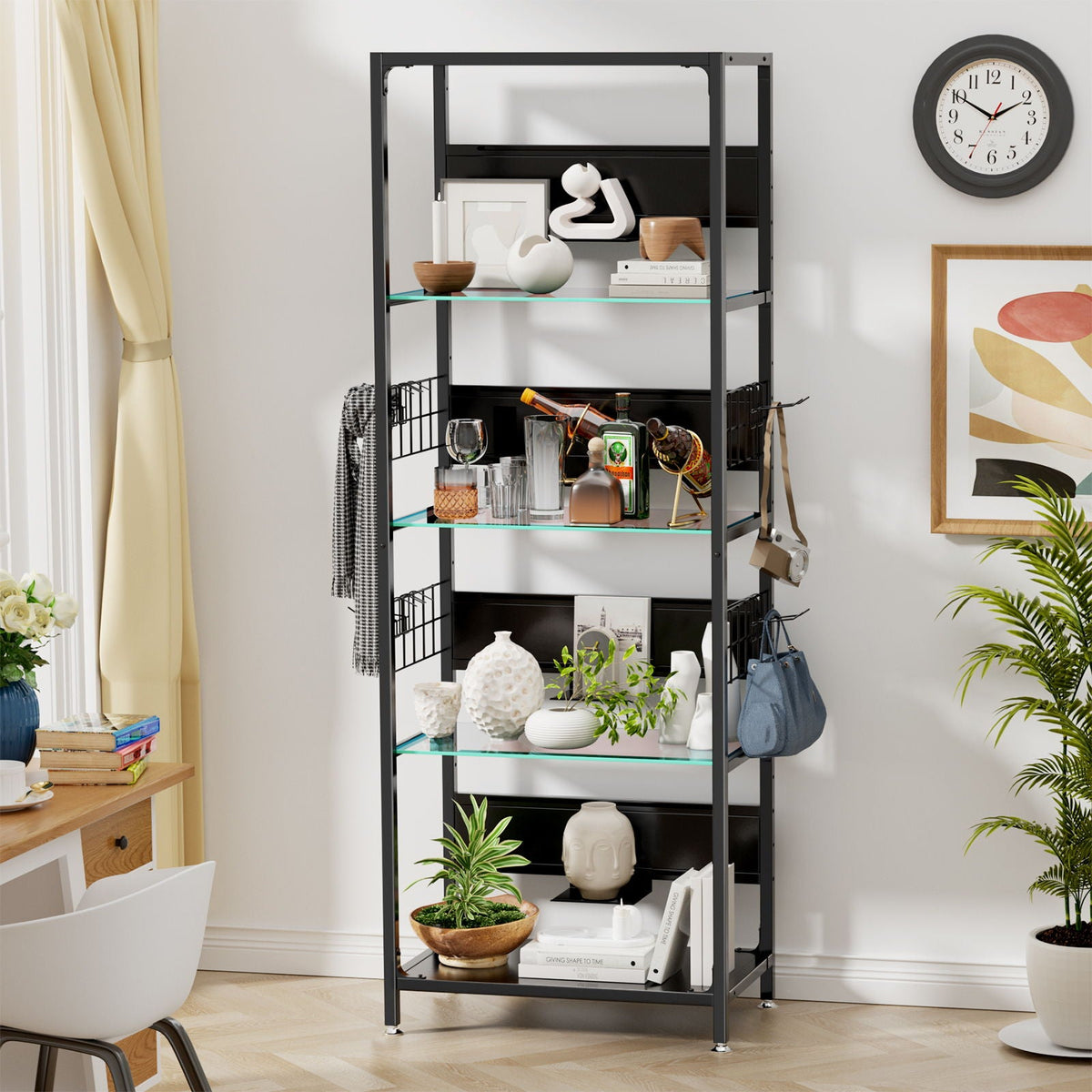 4 Tier Display Shelf With RGB Lights and Adjustable Storage - Black