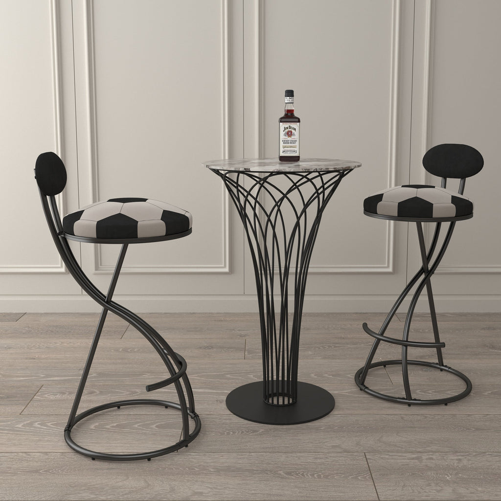 Upholstered S-shaped Barstools Set of 2 with Velvet Football Print - Black