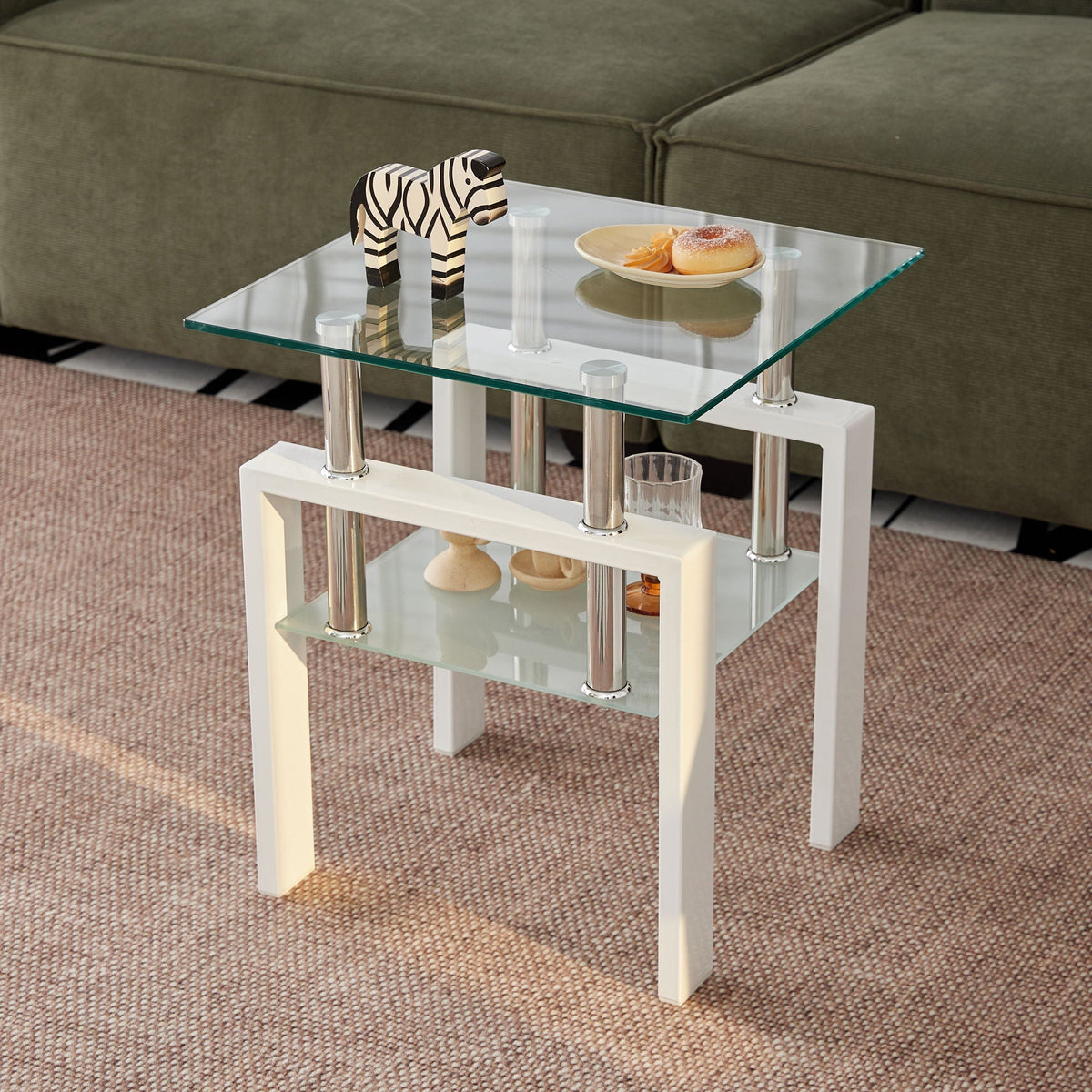 Tempered Glass Coffee Table with Storage - Black or White