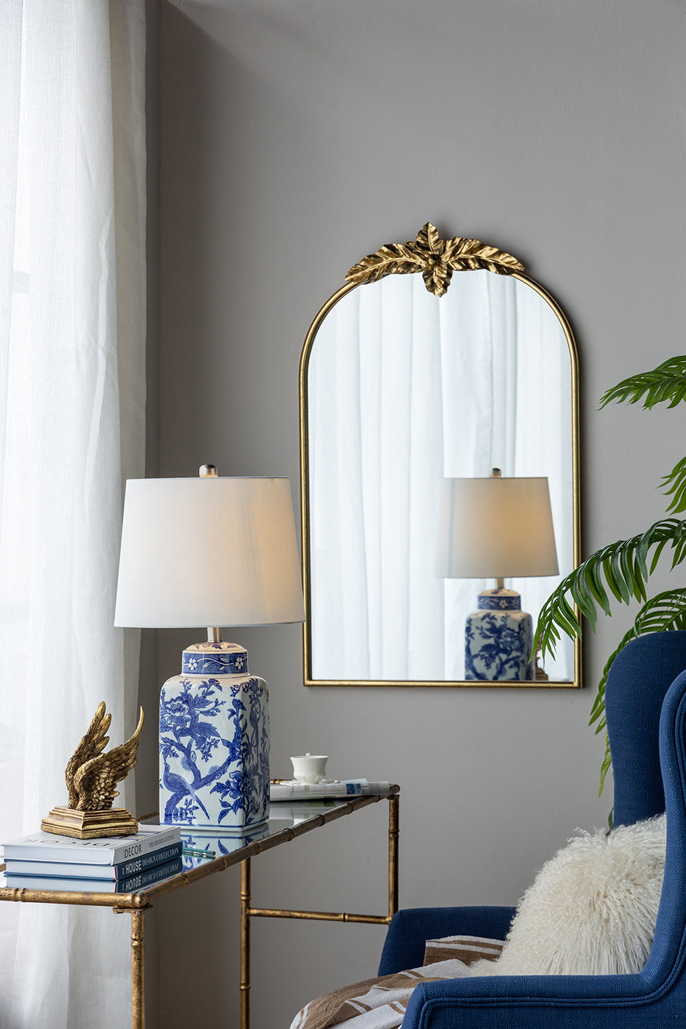 Blue and White Ceramic Vase Table Lamp with Linen Shade - White + Blue