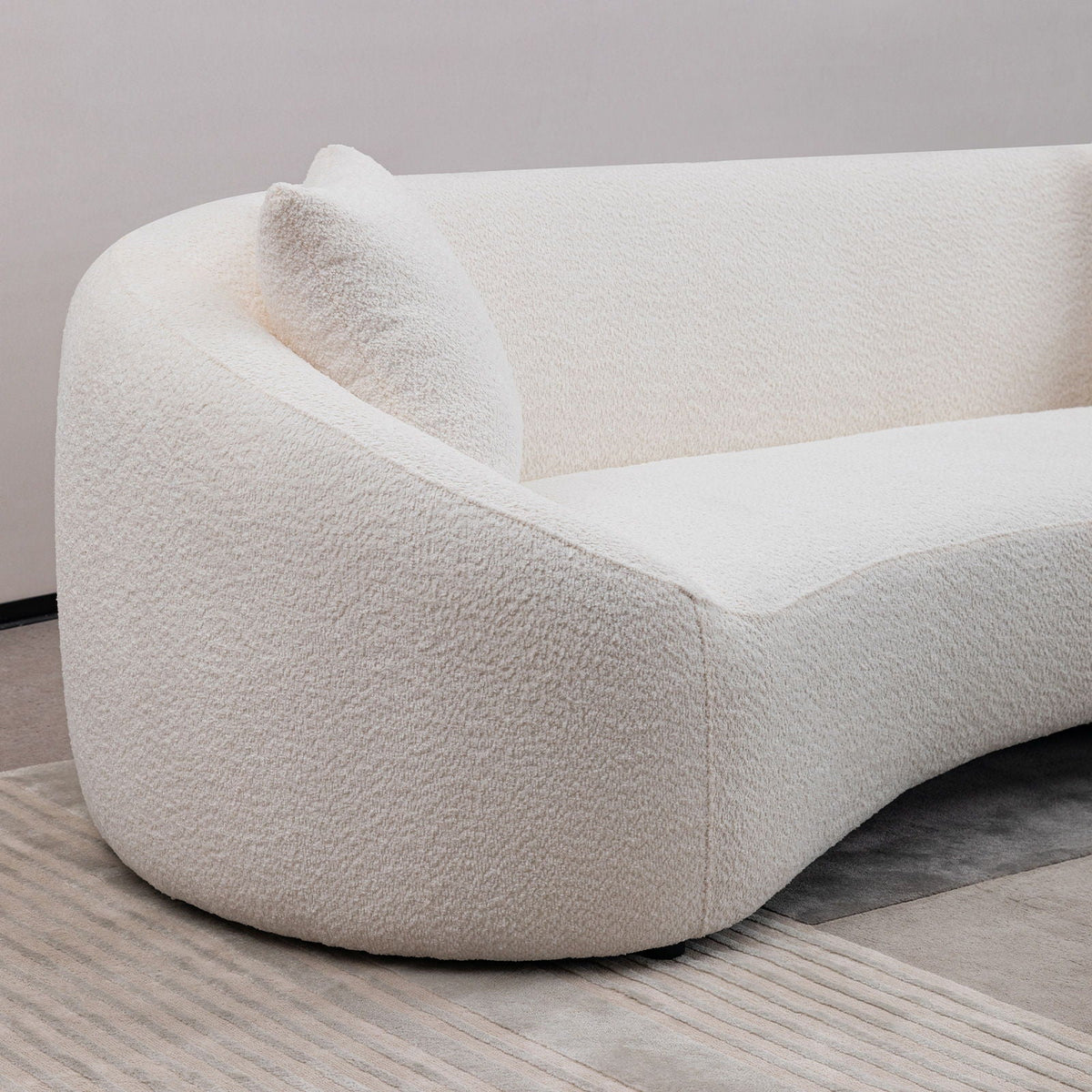 Curved 3 Seater Sofa for Living Room with Deep Seating - White