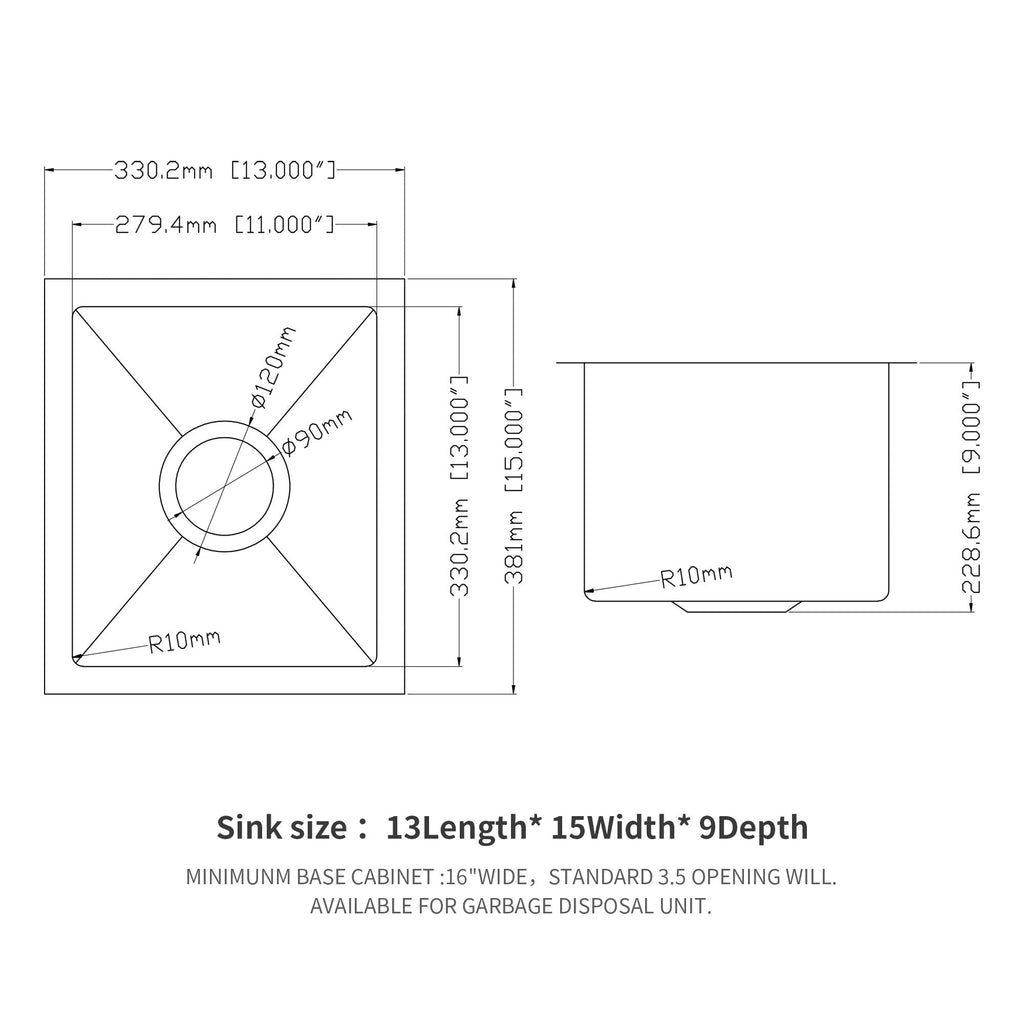 Modern Undermount Stainless Steel Kitchen Sink 16 Gauge, Deep Single Bowl - Gray
